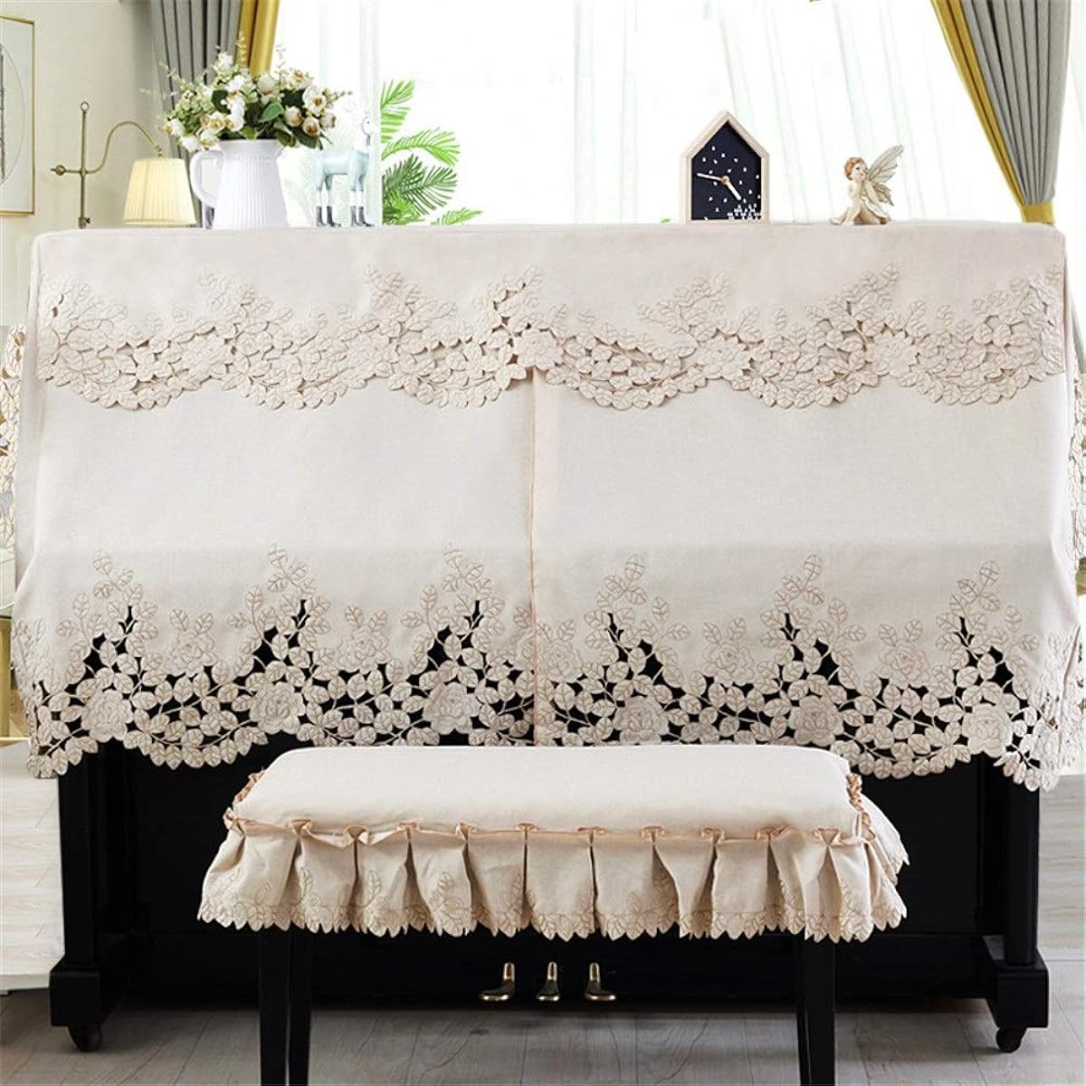 Digital Piano Dust Cover Embroidered Piano Stool Cover Dustproof 148-153cm Universal for Universal Piano (Color: A, Size: S)