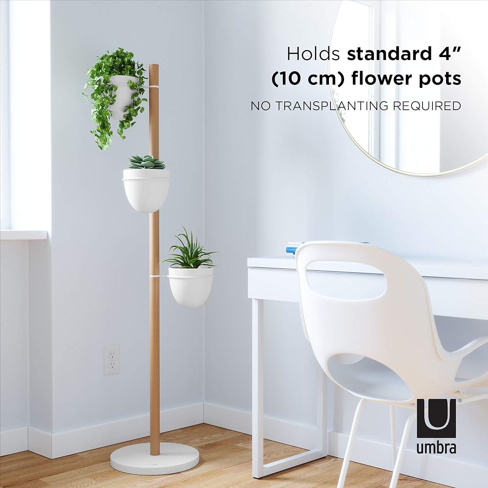 umbra Planter Freestanding Flory Stand Planter Stand Wooden Gardening Plant Interior Stylish Potted Simple Indoor Plant Ornamental Plant 21013880668 White x Natural Wood