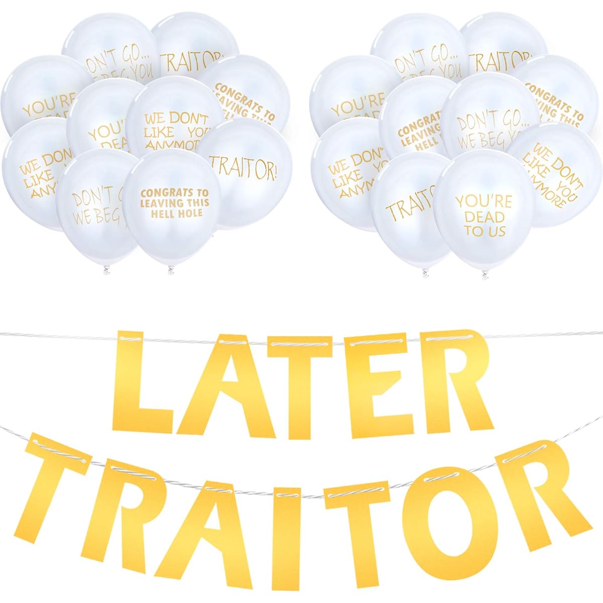 21pcs Goodbye Party Decorations Traitor Banner Going Out Balloons Farewell Office Party Supplies Separation Retirement Transfer Resignation Party Decorations (Gold)