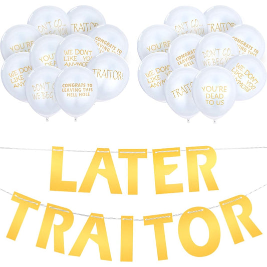 21pcs Goodbye Party Decorations Traitor Banner Going Out Balloons Farewell Office Party Supplies Separation Retirement Transfer Resignation Party Decorations (Gold)