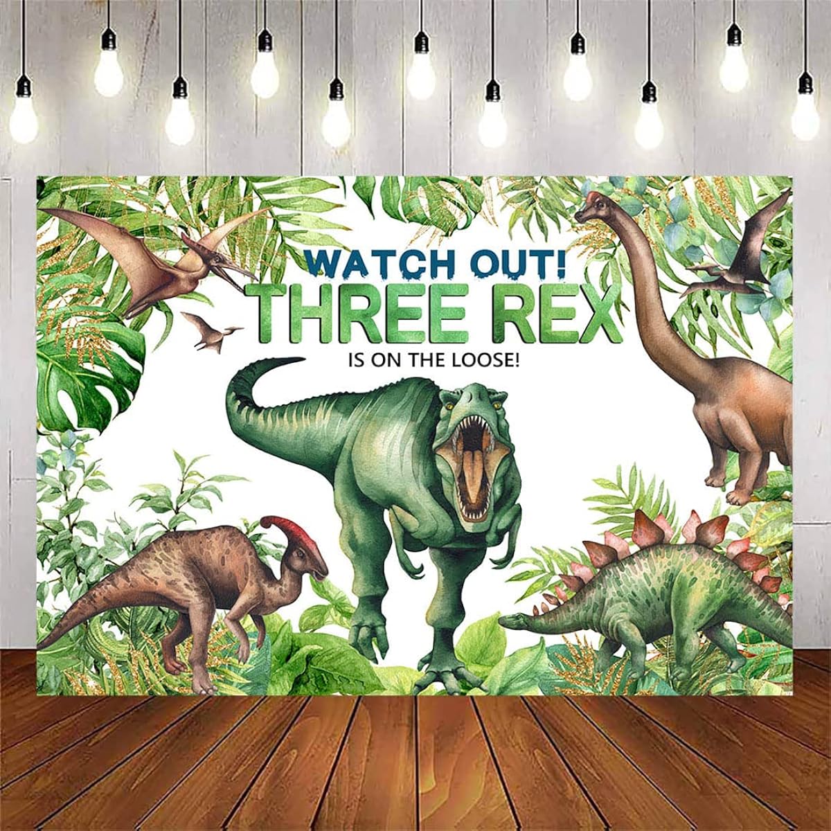 Avezano Three Rex Birthday Backdrop for Kids Dinosaur Theme 3rd Birthday Party Decorations Banner Supplies Photo Booth Props (Green, 7x5ft)