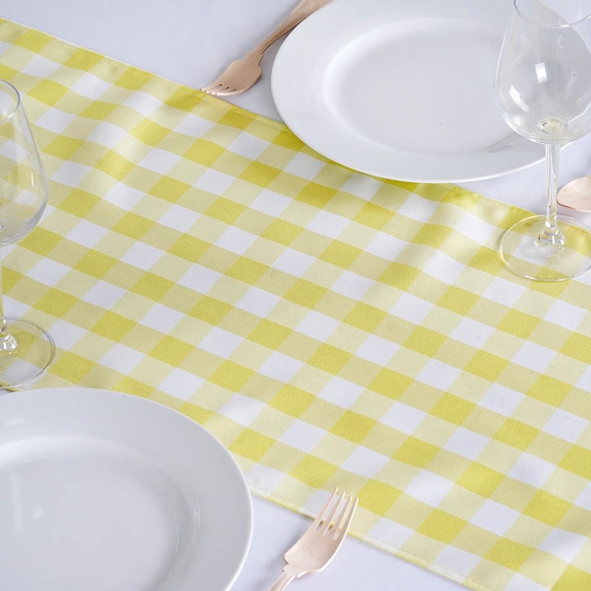 BalsaCircle 14 x 108 Inch Yellow Gingham Table Top Runner - Wedding Party Event Reception Occasion Linen Decoration