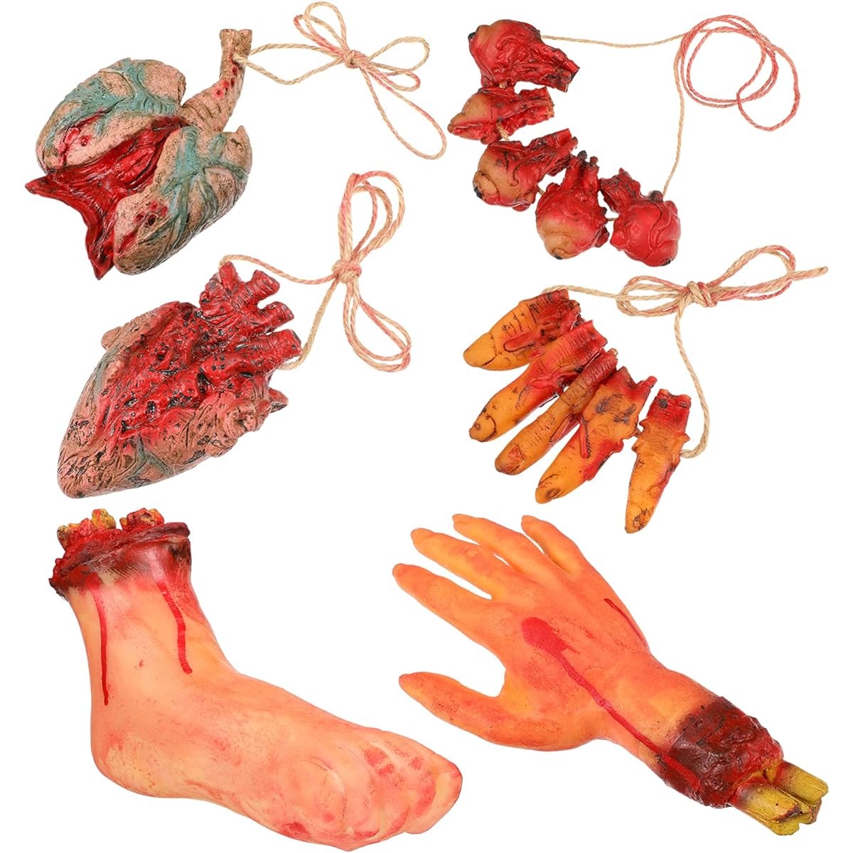 EXCEART 6 Pieces Halloween Blood Props Fake Scary Broken Body Parts Blood Needles and Paws Eyes Fingers Horror Heart Lungs Scary Halloween Decorations Ghost House Party