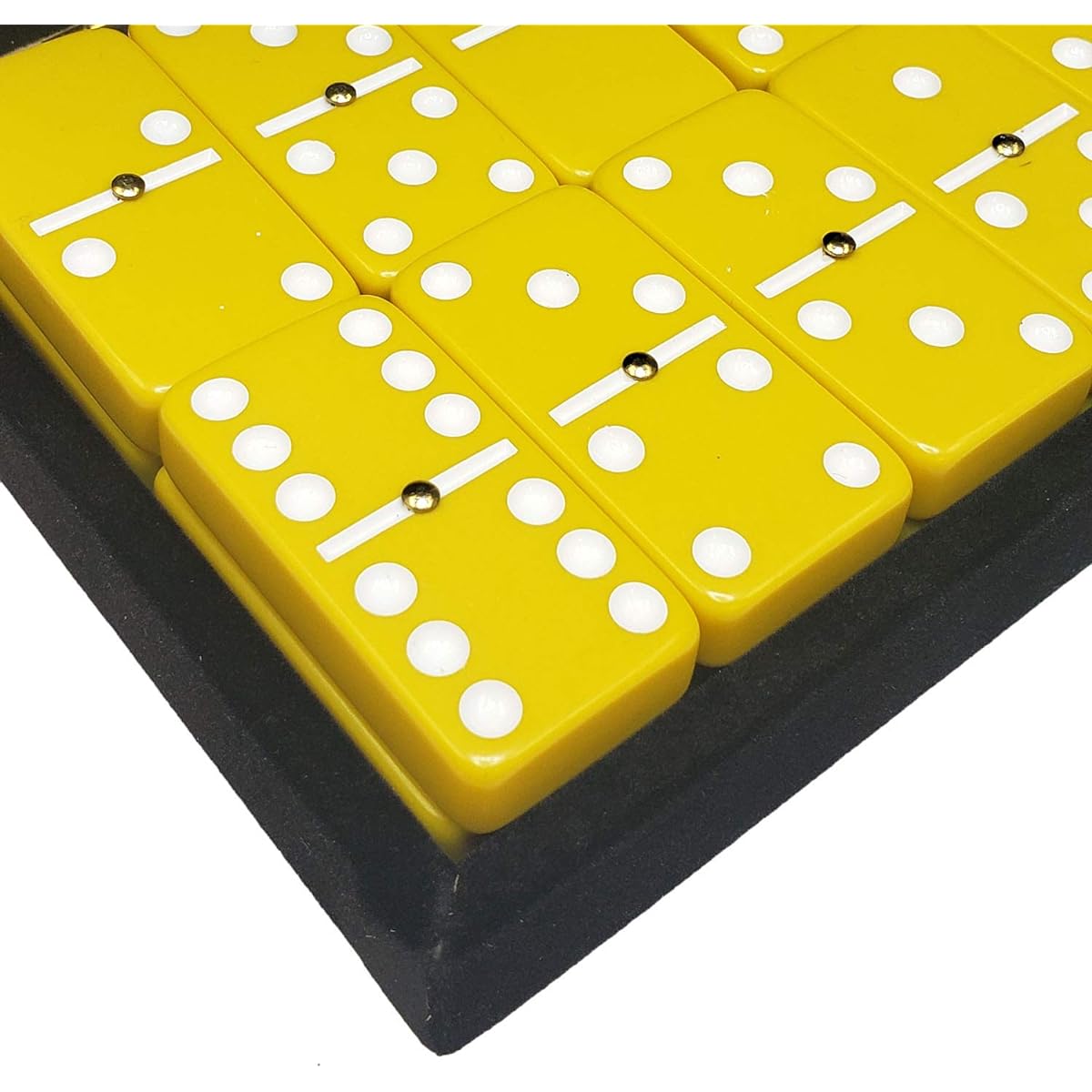 Marion Domino Double 6 Yellow and White Spot Jumbo Tournament Professional Size with Spinner in an Elegant Black Velvet Box