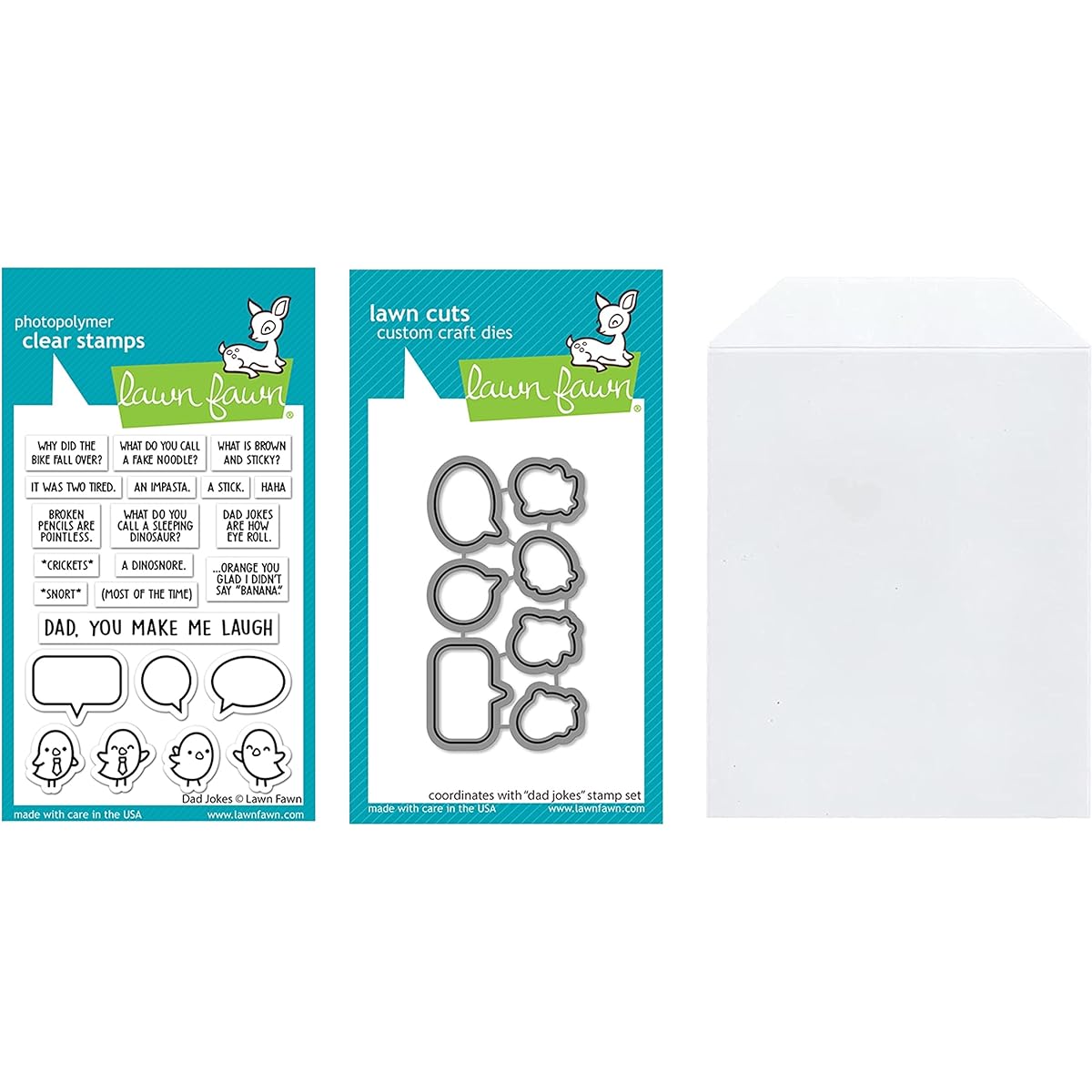 Lawn Fawn Dad Jokes 3" x 4" Clear Stamp Set and Coordinating Dies (LF2863 LF2864) 1 Stamp/Die Storage Pocket Set of 3