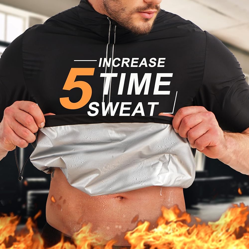 [Sawaiko] Men's Sauna Jacket, Washable, Short Sleeve, Heavy Sweating, Running, Windbreaker, T-Shirt, Pullover, Hood, Stylish, Athletic Wear, Waterproof, Training Wear, Walking Sportswear, Exercise