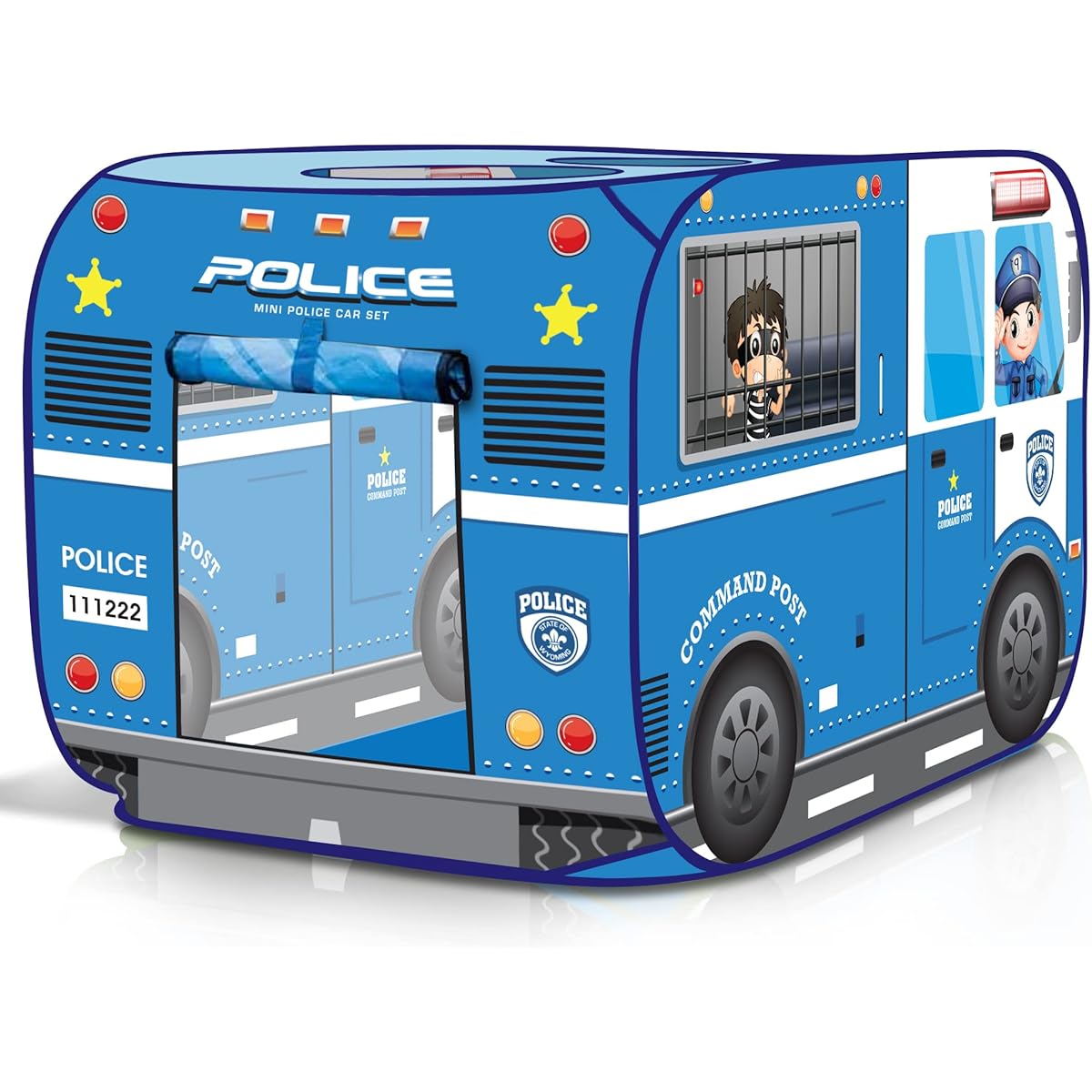 ArtCreativity Police Car Tent with Carry Bag Pop Up Indoor Tent for Kids Police Officer Indoor Playhouse with 2 Openings Flat Folding Kids Play Tent Compact Storage 43.5 x 28 x 26.5 inches