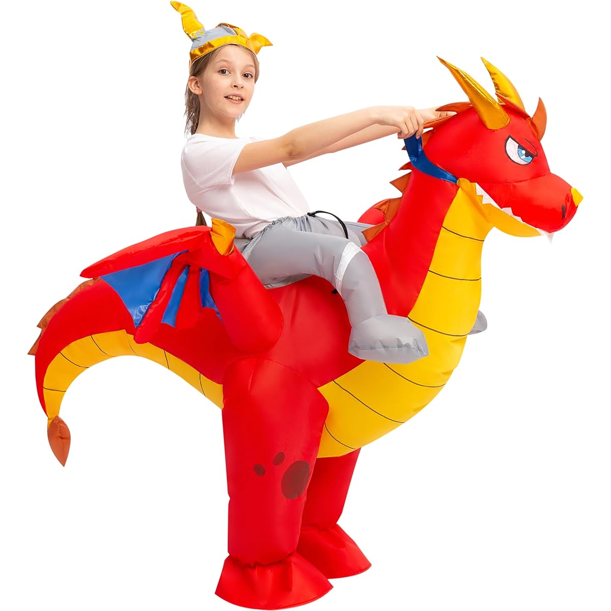 Spooktacular Creations Inflatable Costume Dragon Riding the Fire Dragon Air Blow Up Deluxe Halloween Costume - Child Red 20132