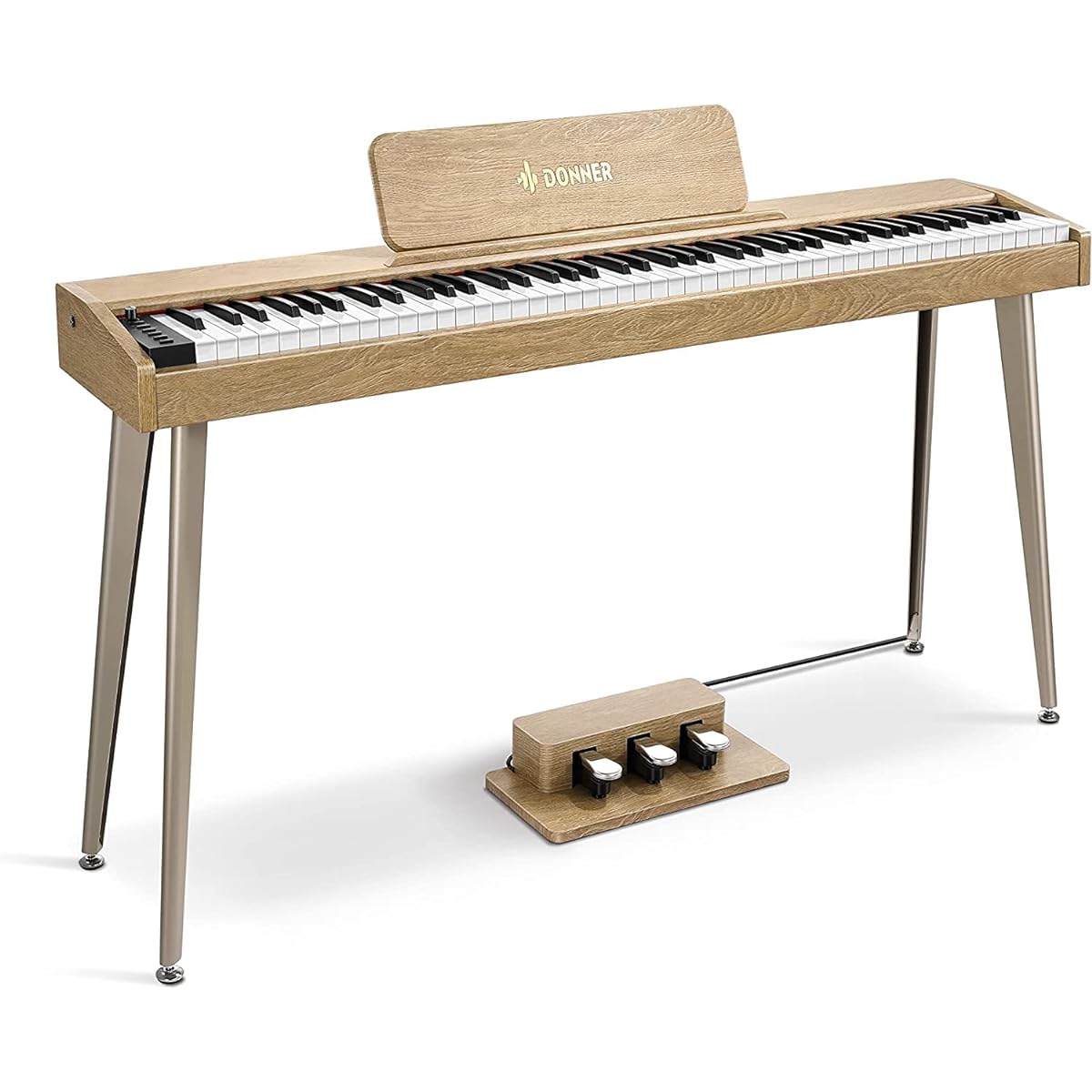 Donner Digital Piano, 88 Keys, Velocity Sensitive Keyboard, Touch, MIDI, 3 Pedals, Stand, Adapter Included, Warm Wood, Beginner, Compact, Japanese Instruction Manual, Oak Tone, DDP-60