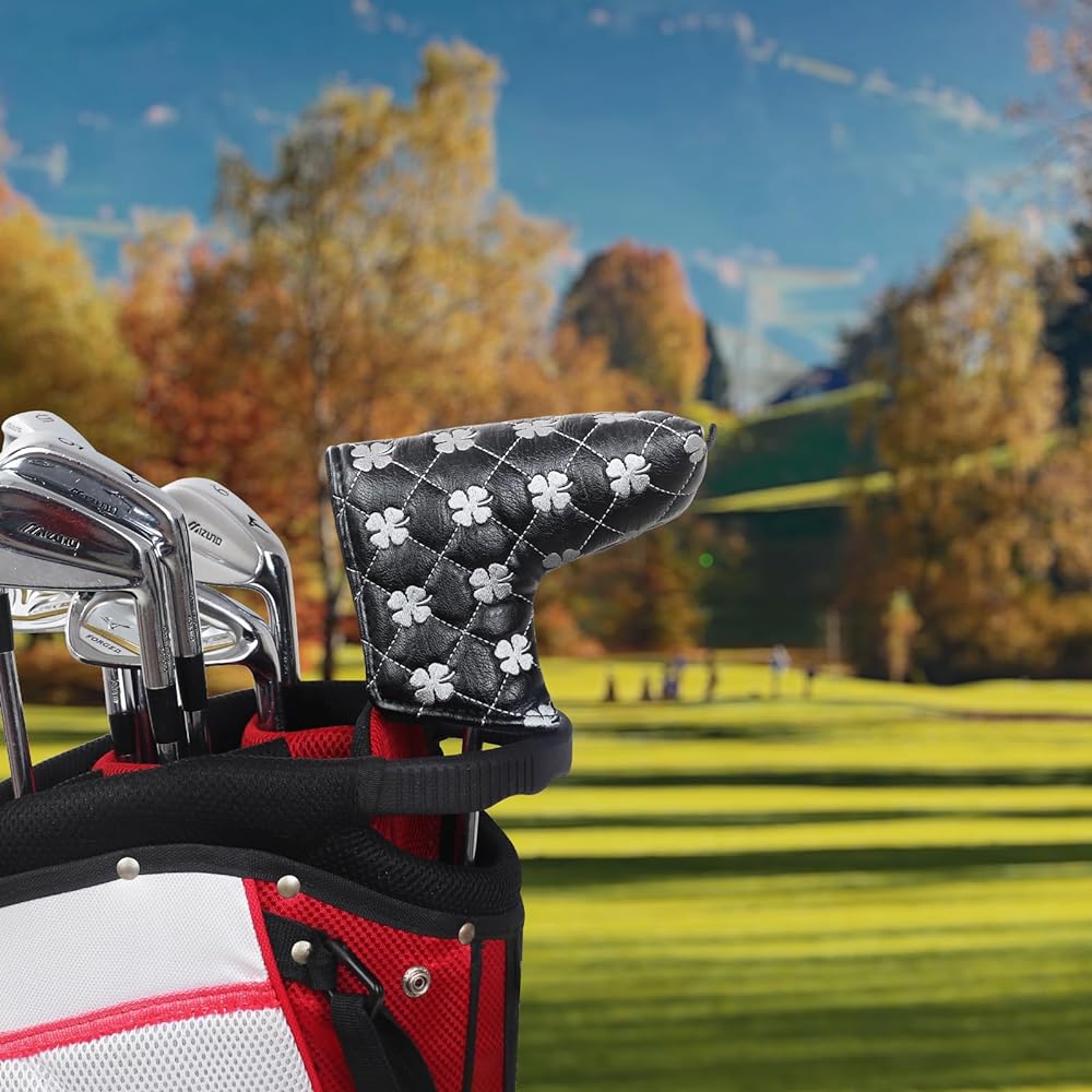 Golf Putter Cover Magnetic Closure Blade Cover Pin Type Club Head Cover Stylish Embroidery Synthetic Leather
