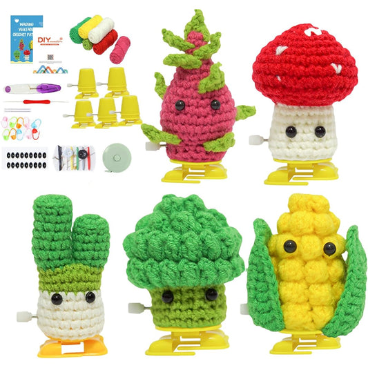 POMAMZ Crochet Kit for Beginners Walking Knit Vegetable Ornaments DIY Knitting Starter for Adults and Kids with Step by Step Video Tutorial