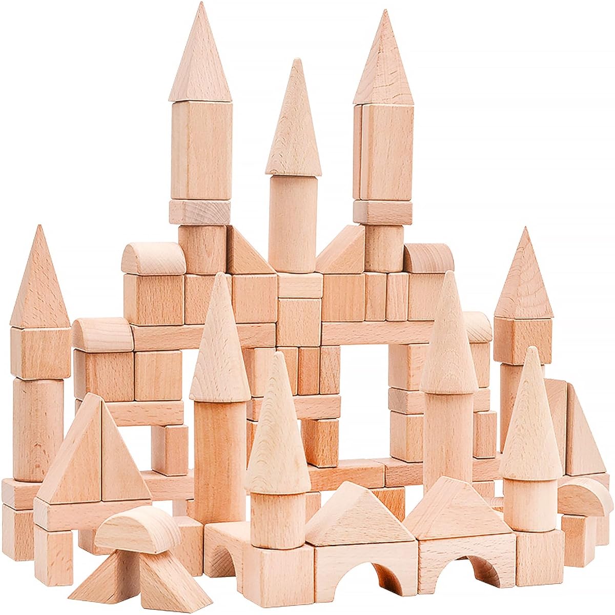 Timfuis Toddler Wooden Building Blocks Toys, 100 Pieces Kids Natural Wood Stacking Blocks Set Standard Units Preschool Montessori Toys Birthday Gifts for Ages 3 4 5 6 Boys Girls