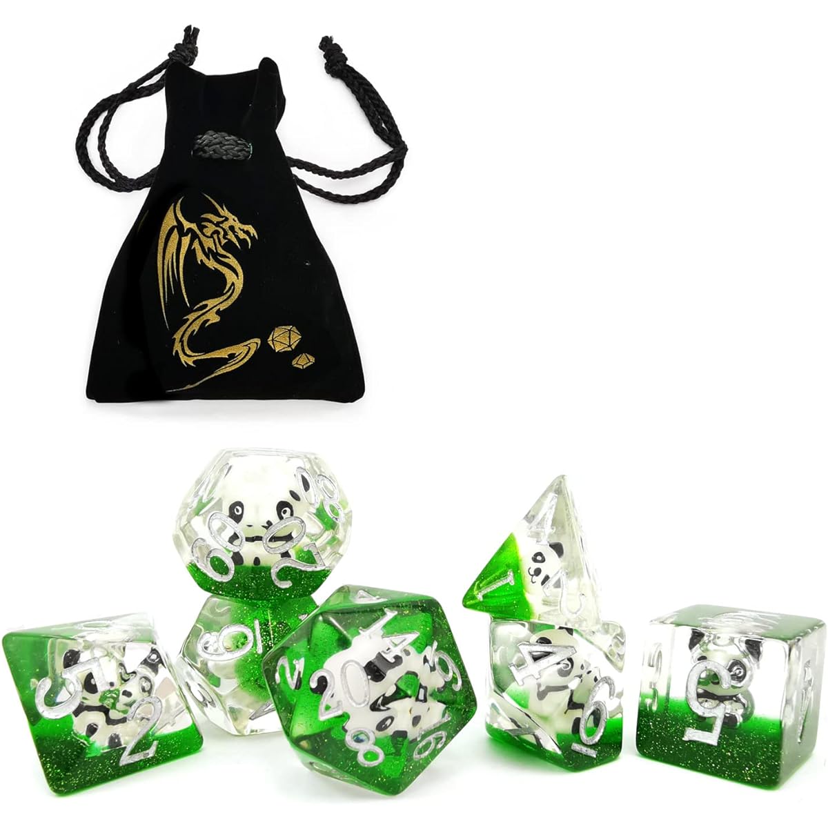 Bescon Extra Large DND Animal Dice Set Panda Giant 7 Piece Panda Polyhedron D&D Dice Set, Big Size Dungeons and Dragons Dice