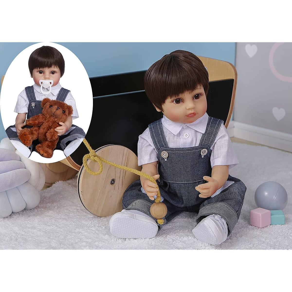 ROSHUAN 22" Reborn Toddler Baby Doll Reborn Baby Girl Blonde Hair Weighted Full Body Silicone Vinyl Reborn Baby Doll Blue Eyes Pink Dress Accessories Girl Birthday Gift (22" Boy)
