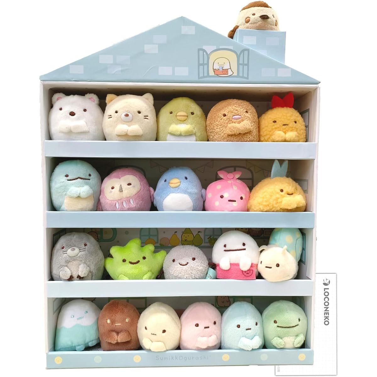 San-X Sumikko Gurashi Hand-held Plush Toy Set of 22 in Sumikko House Case (Blue) + Loco Neko Card