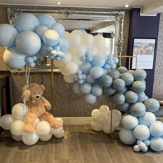 Aooxpok 134pcs Baby Blue Grey and White Balloon Garland Arch Kit for Baby Shower Birthday Ceremony Anniversary Graduation New Year Wedding Party Celebration