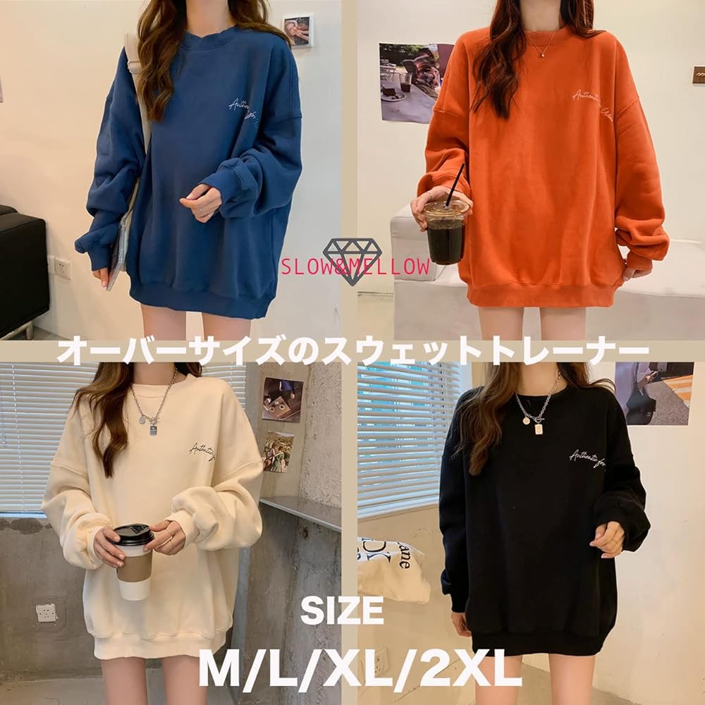 [SLOW & MELLOW] Sweatshirt Oversized Big Silhouette Loose One Point Logo Simple Korean Style 4 Colors