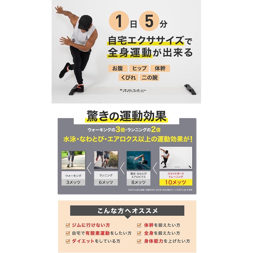 H&Yo Improved Slide Board Skate Training [23 types of exercise videos included] Muscle training and aerobic exercise at the same time at home