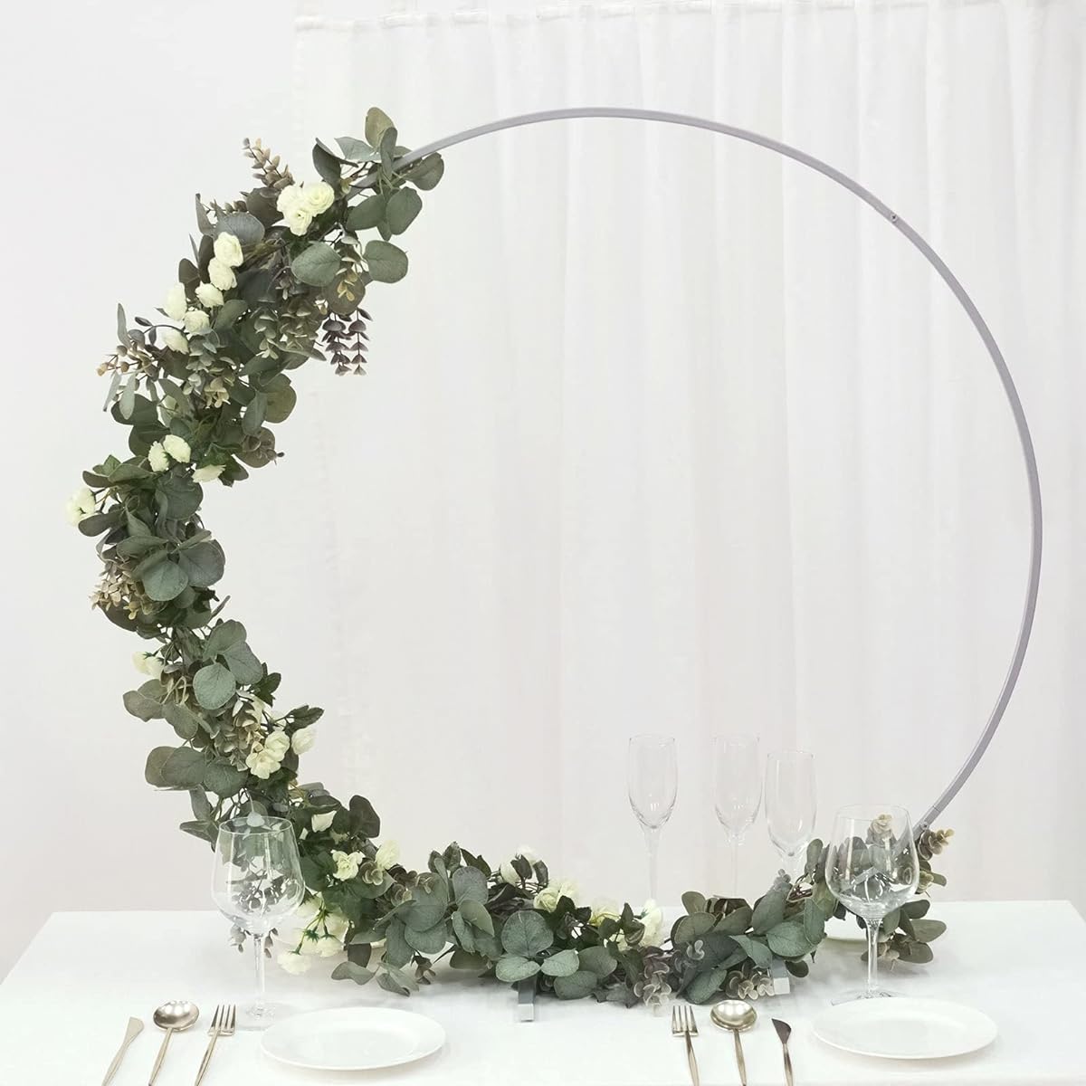 Efavormart 36" Silver Metal Round Hoop Wedding Centerpiece Freestanding Table Floral Wreath Frame