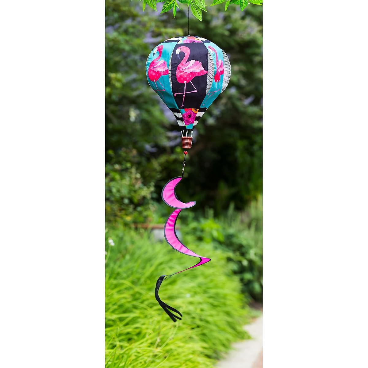 Evergreen Flamingo Stripes and Flowers Burlap Balloon Spinner