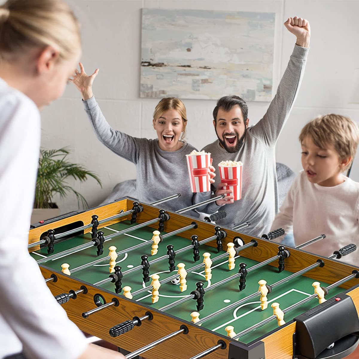 Goplus 48" Foosball Table Wooden Soccer Game Table with 2 Soccer Balls and 2 Cup Holders for Indoor Home Game Room Arcade Competition Size Football Table for Adults Kids Youth