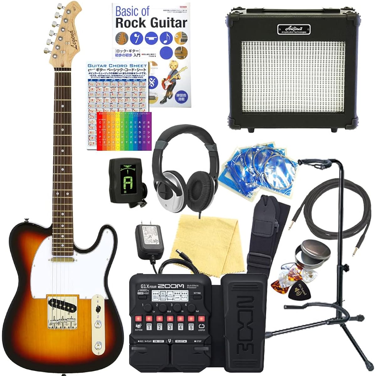 Electric Guitar Beginner Set Telecaster Type 18-piece Set Legend LTE-Z 3TS/R [ZOOM G1XFour Multi-Effector Included]