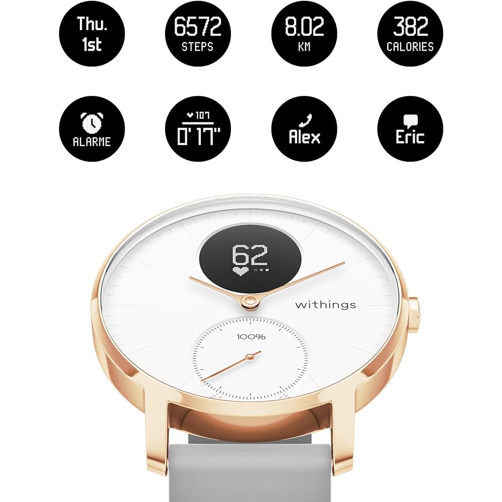 Withings Smart Watch Steel HR Heart Rate & Activity Monitor (36mm Model) Rose Gold/Gray [Japan Authorized Distributor Product] 36WHITE-RG-S.GR