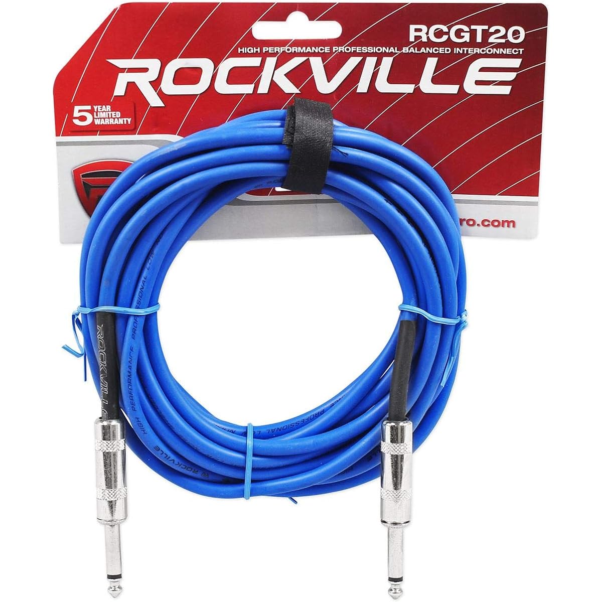 8 Rockville RCGT20BL 20' 1/4" TS to 1/4" TS Guitar/Instrument Cable