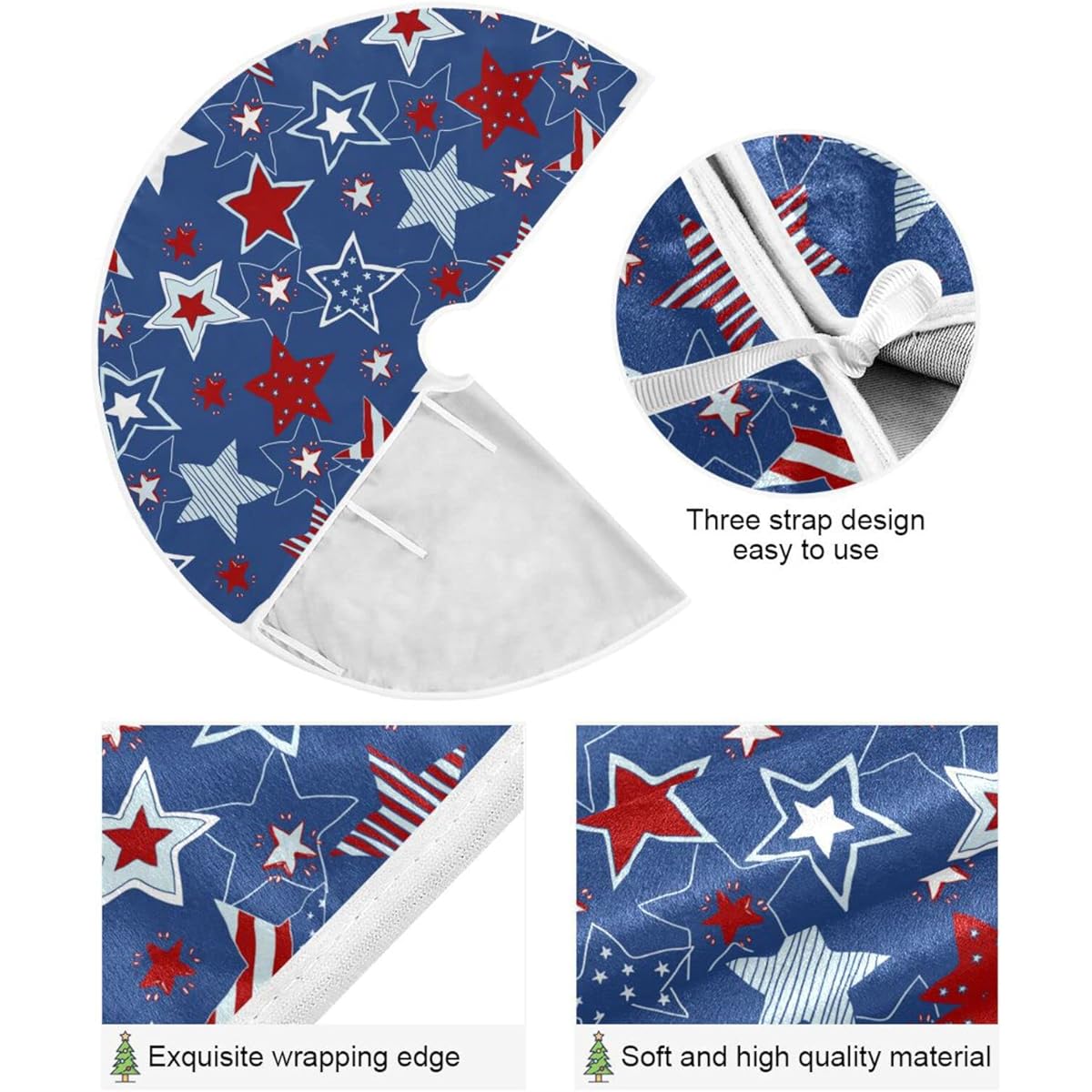 VIGTRO Stars and Stripes Tree Skirt for Festive Holiday Party Decorations, United States Christmas Tree Mat Indoor Outdoor Tree Cover Skirt Ornaments 48 Inch for Home Office