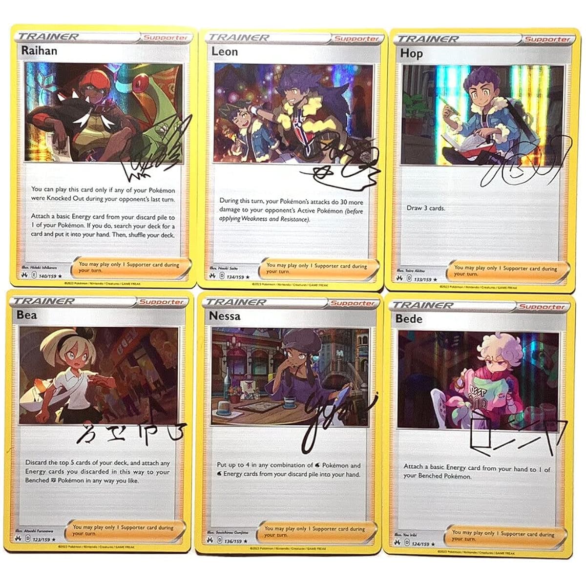 Raihan Leon Hop Bea Nessa Bede - Set of 6 Holo Signed Cards - Pokemon Crown Zenith - Holo Rare Lot