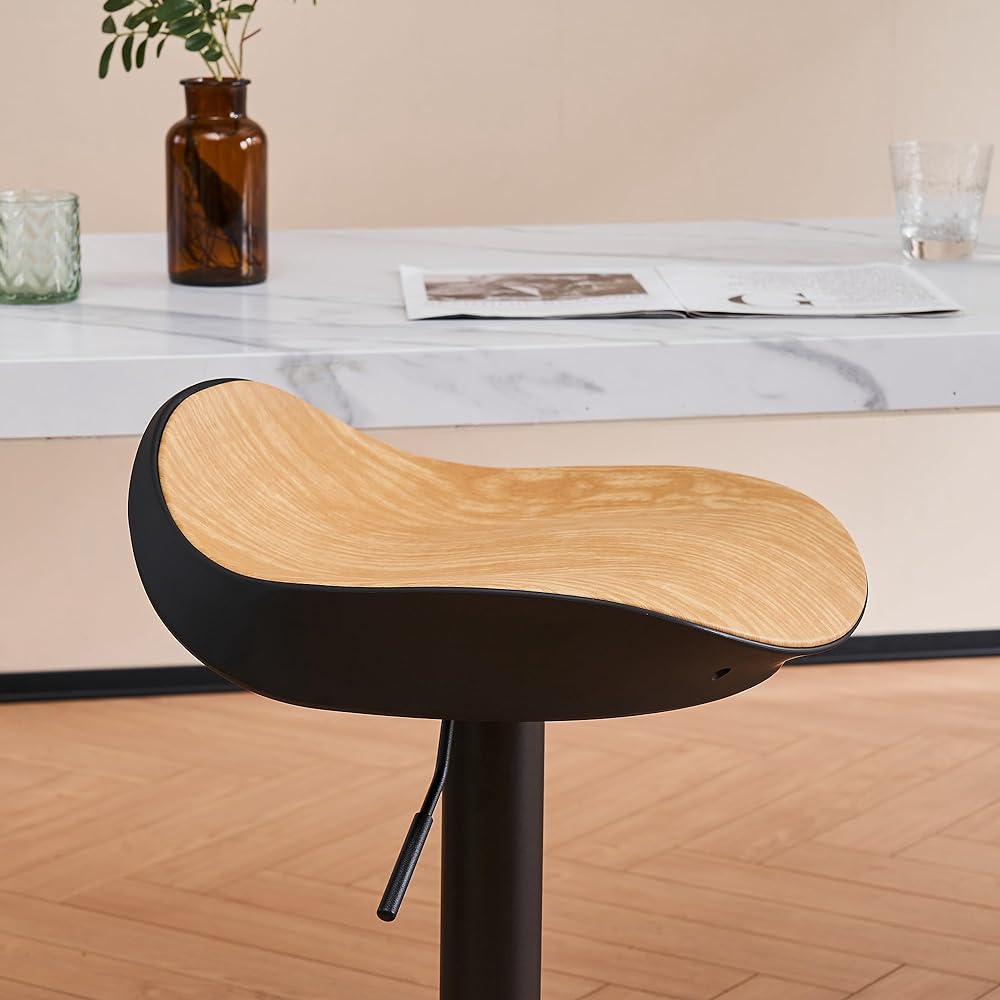 Baolande Counter Chair Set of 1 Rotating Lifting Bar Stool High Chair Dining Chair Floor Seat Wood Grain Pattern Synthetic Leather Stool Kitchen Counter Brown W-shaped Chair Surface-(Brown) x 1