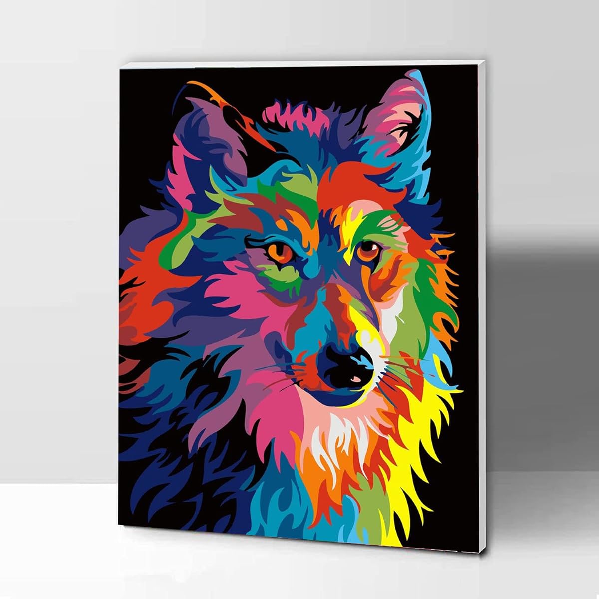 Komking DIY Acrylic Paint by Numbers Kit for Adults Beginners Colorful Animal Paintings on Canvas with Frame 12x16inch - Colorful Wolf