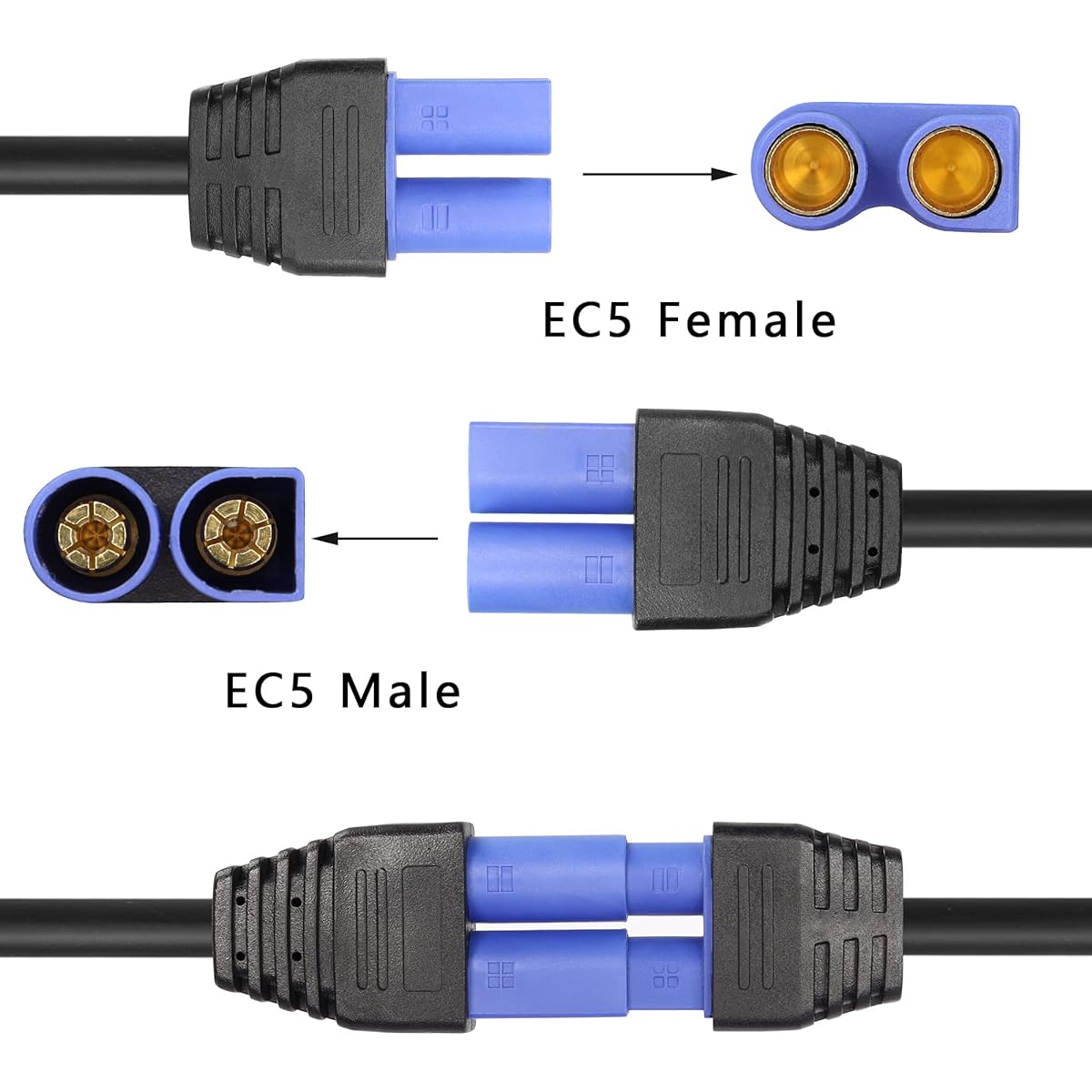 PNGKNYOCN EC5 Male to Female Extension Cable, 14AWG EC5 Male to EC5 Female Connector Cable Lead for RC LiPo Battery and More (1m/3ft)