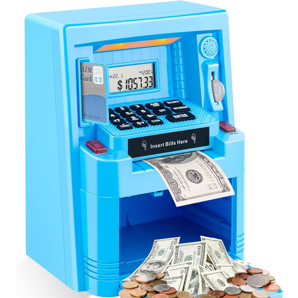 Qiekaka ATM Piggy Bank for Real Money Adults and Kids Safe Bank Mini ATM Machine Money Box Gift Idea for Boys and Girls