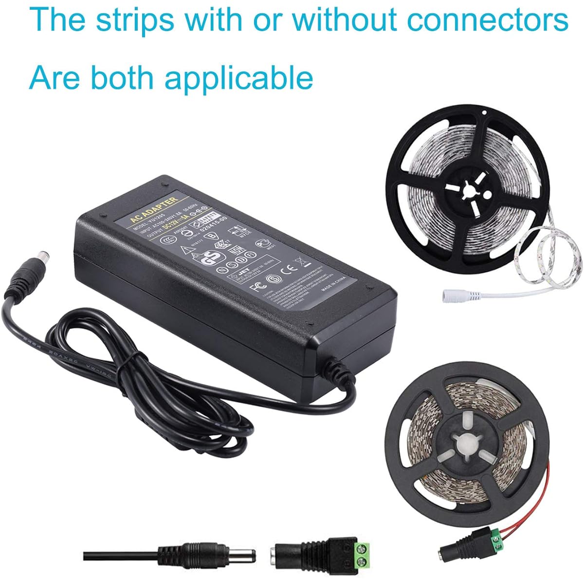 COOLM 12V 5A Power Supply AC - DC 12V 5A 60W Power Adapter Charger AC 100V - 240V Transformer 5.5x2.5mm DC Output Jack for 5050 3528 LED Strip Light LED Driver CCTV Security System