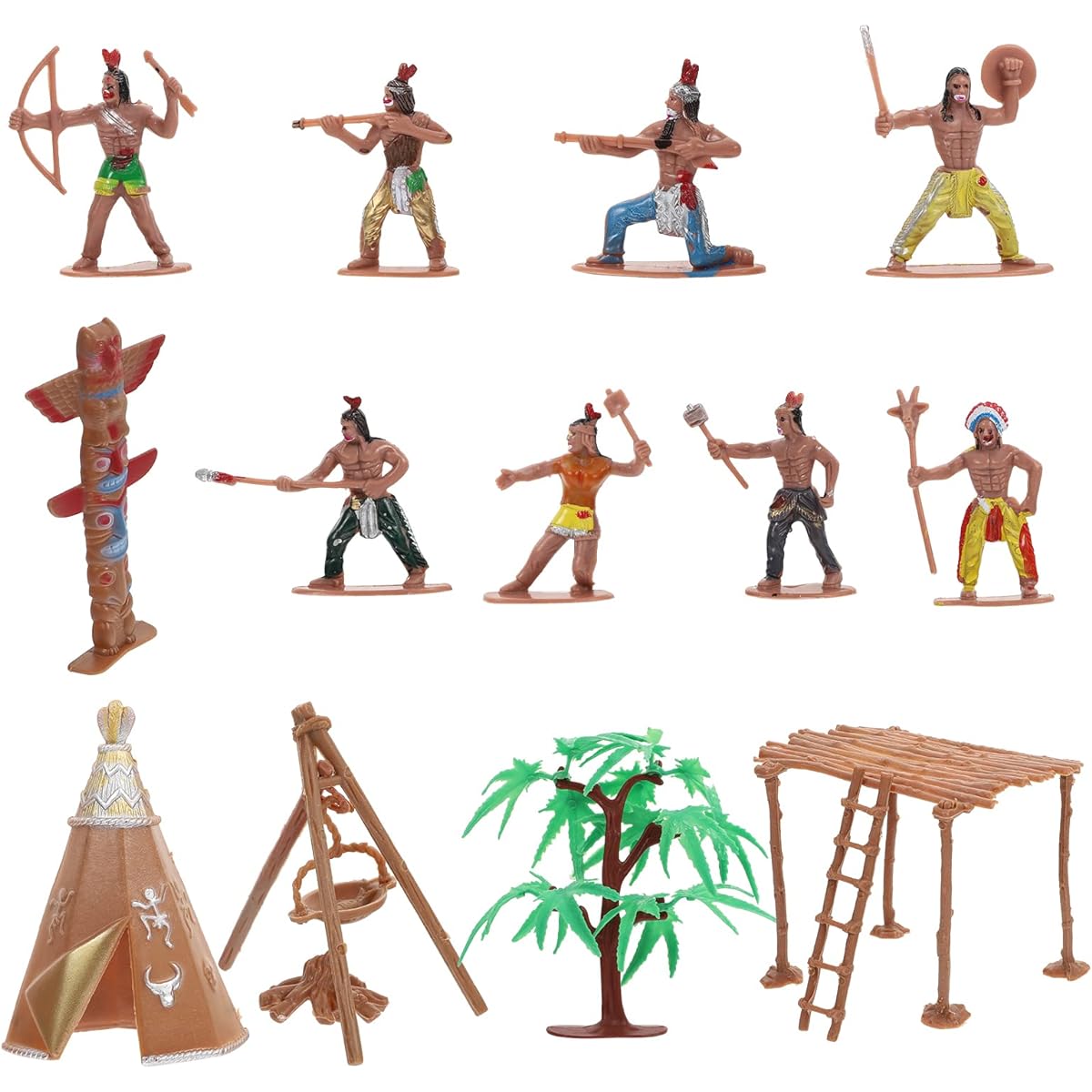 NUOBESTY Plastic Indian Figures Playset, Native American Indians Action Figures and Accessories for Miniature Sandbox Decoration