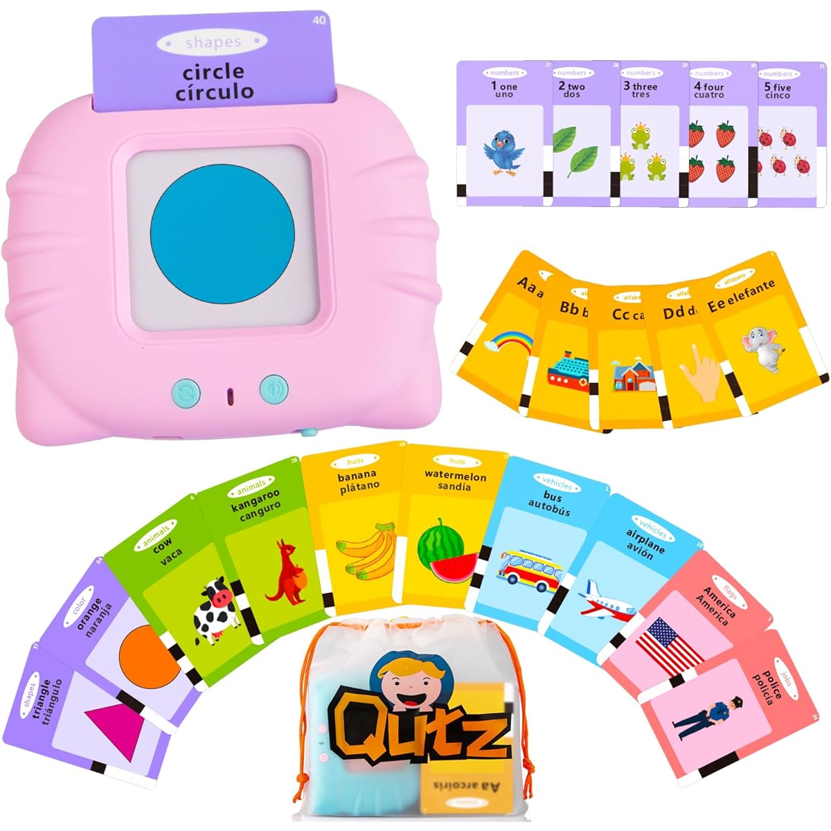 QuTZ Talking Flash Cards Bilingual Pink