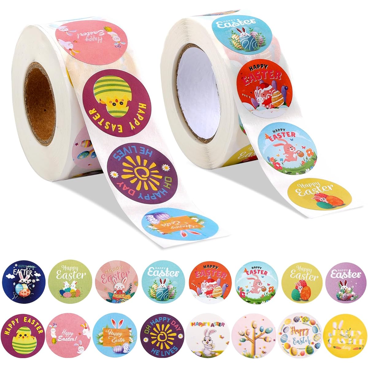 Easter Sticker Roll of 1000, 16 Designs - Cute Bunny, Chick, Egg Designs | Perfect for Easter Crafts, Decorations, Scrapbooking | Fun for Kids and Adults