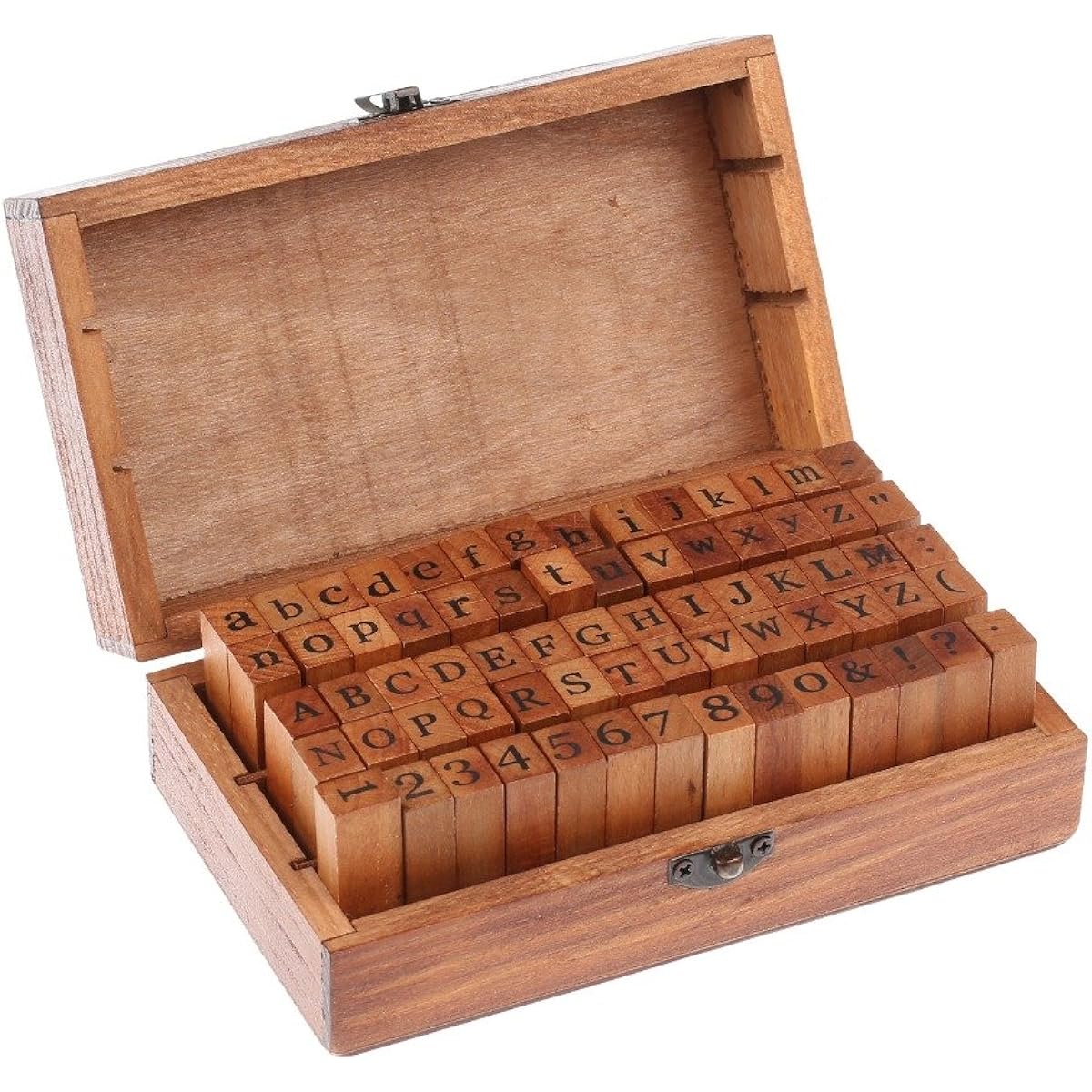 Wooden Rubber Stamp Set 70 Pieces Vintage DIY Numbers and Alphabet Letters with Wooden Box