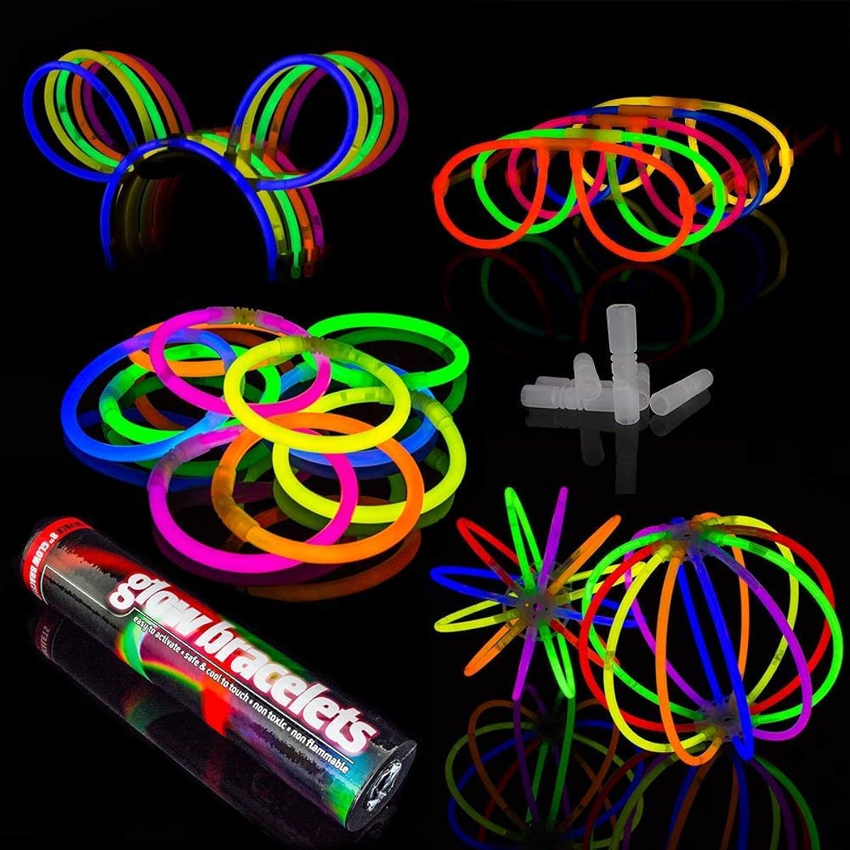 100 Glow Stick Party Pack - Premium Quality - Glowhouse UK Branded - Kit to create: Glowsticks, Bracelets, Necklaces, Glasses, Triple bracelets, Bunny Ears, Balls, Flowers & much more