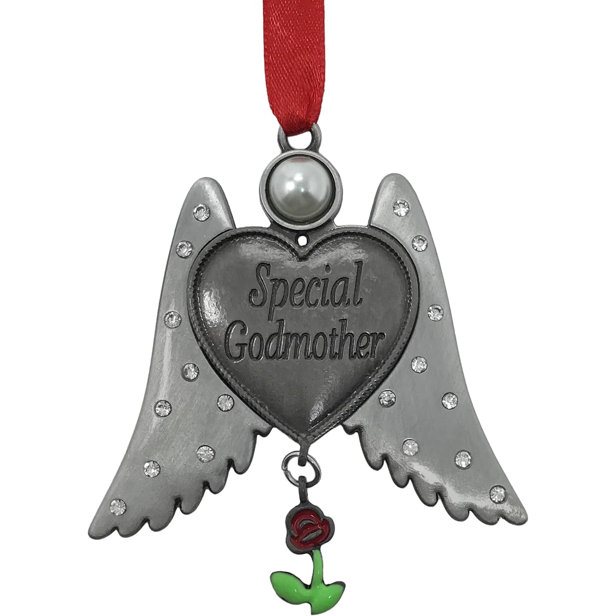 Special Godmother Ornament - Angel Wings Ornament with Rose Charm and Special Godmother Engraved - God Mom Angel