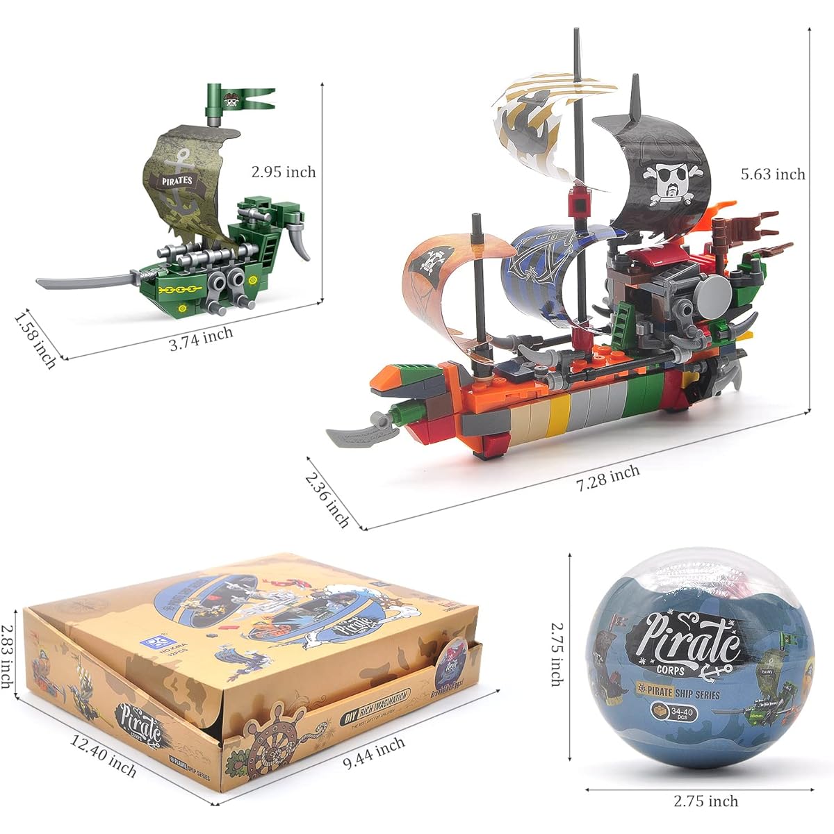 12 Pirate Ship Toys - 12 Easter Egg Blocks with Boat Toys, Party Egg Cups, Toy Boats, Easter Party Favors for Kids, Ages 3+.