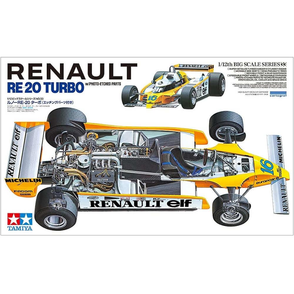 Tamiya 1/12 Big Scale Series No.33 Renault RE-20 Turbo with photo-etched parts plastic model 12033