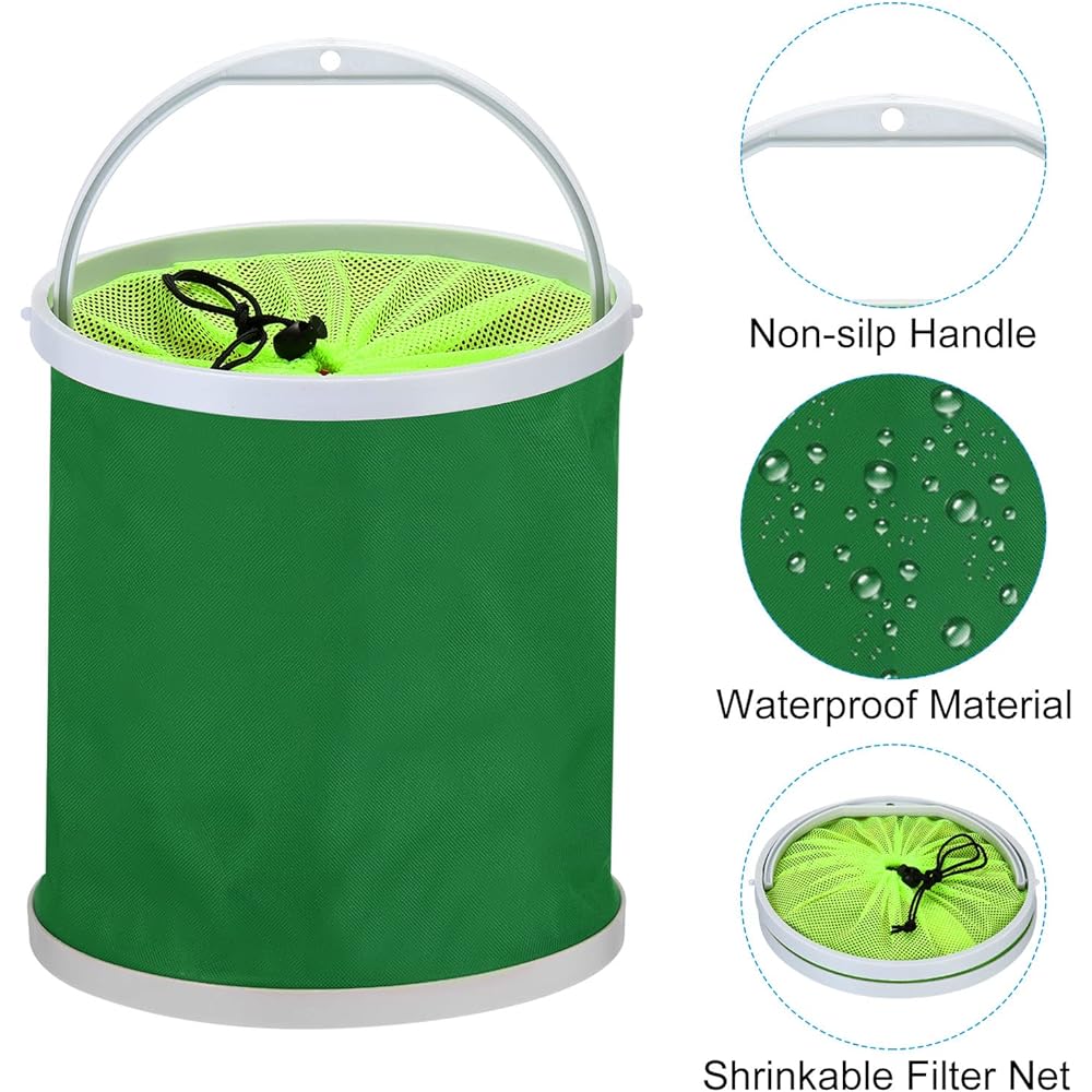 PATIKIL Fishing Bucket Water Tank Cleaning Bucket Foldable with Handle for Camping Car Wash 11L Green
