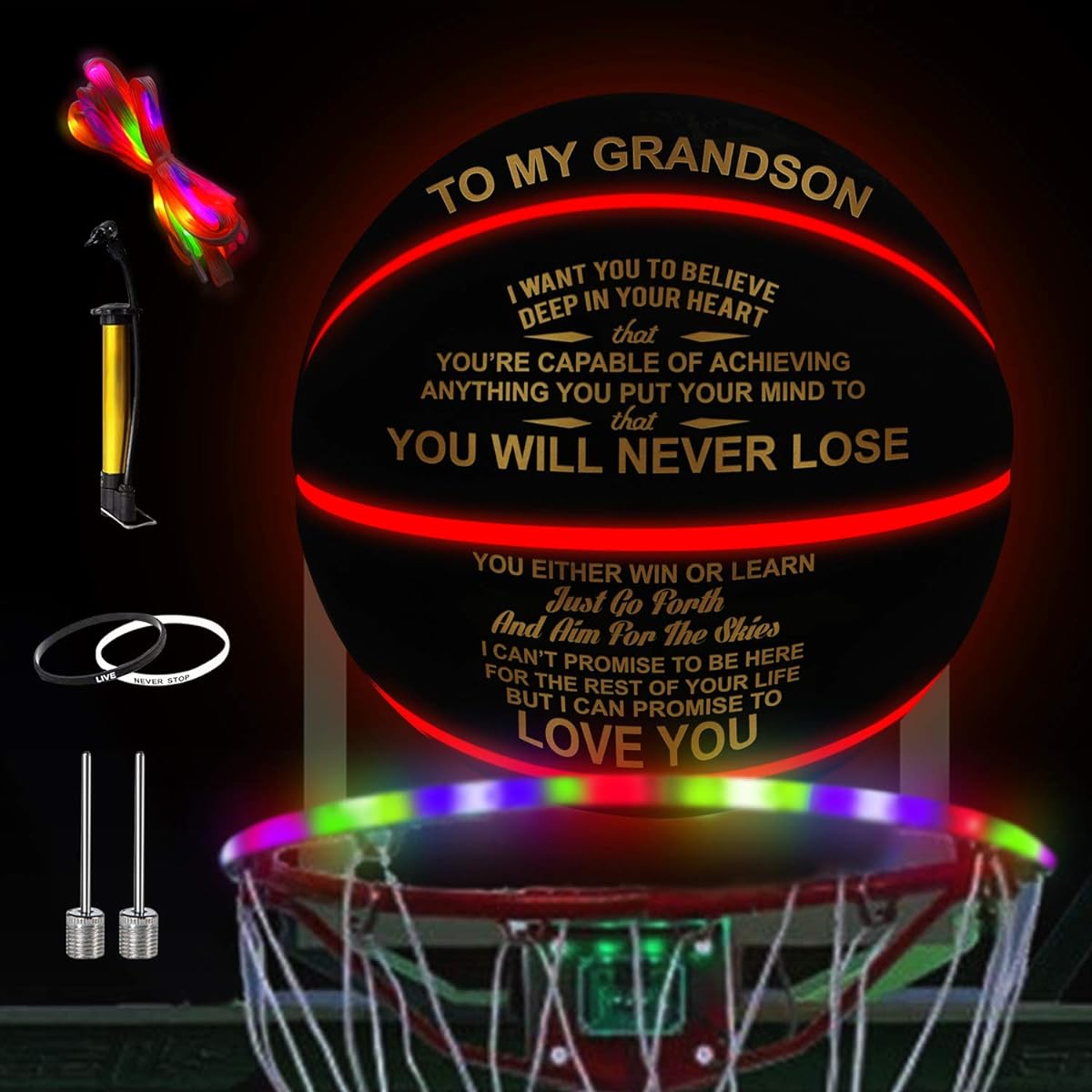 Kenon Engraved Light Up LED Basketball - Glow in the Dark Basketball - Graduation/Birthday/Christmas Encouragement Gift