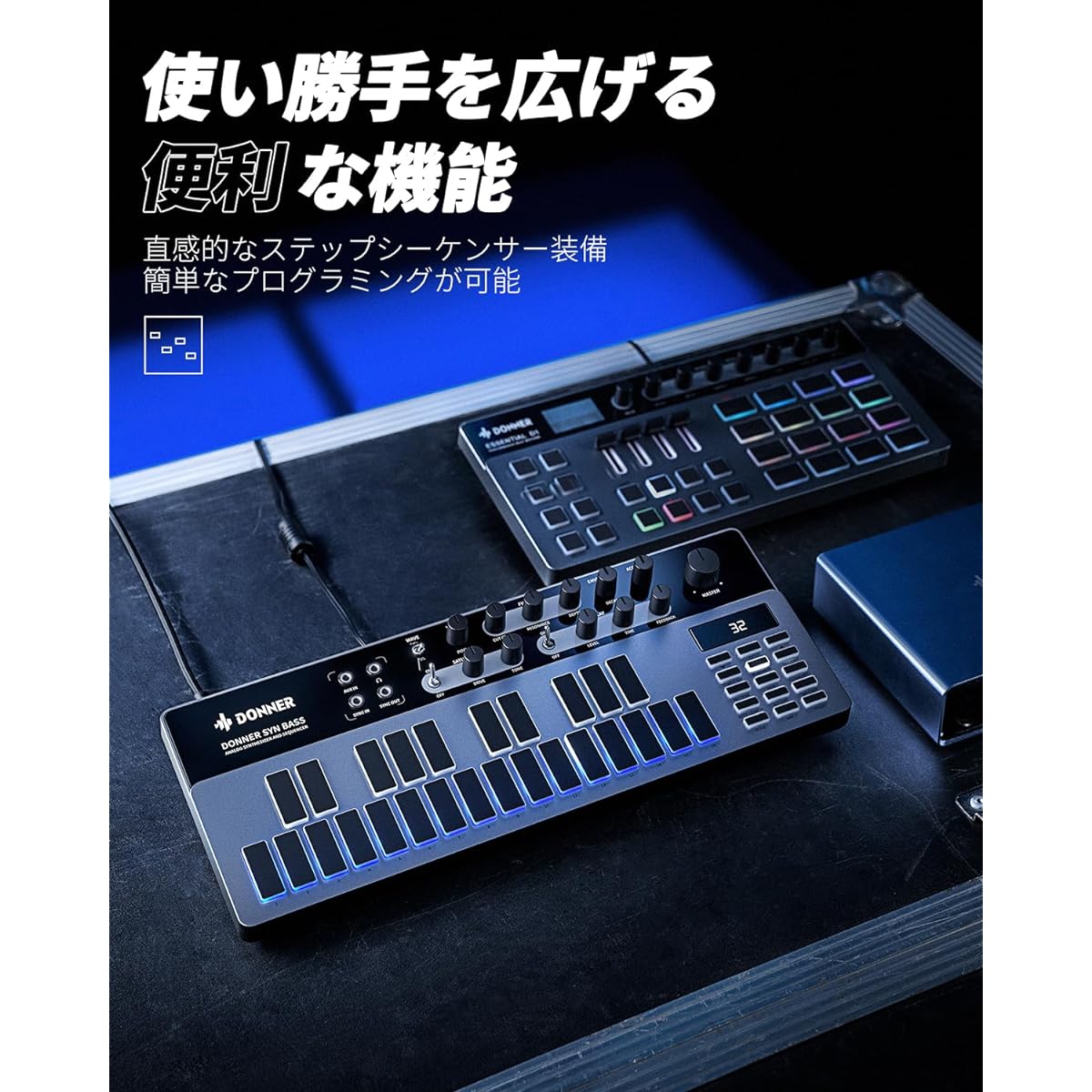 Donner Synthesizer Essential B1 Analog Bass Sequencer 128 Patterns LED Screen MIDI IN/OUT Terminal Backlight USB Music Production Japanese Instruction Manual Included