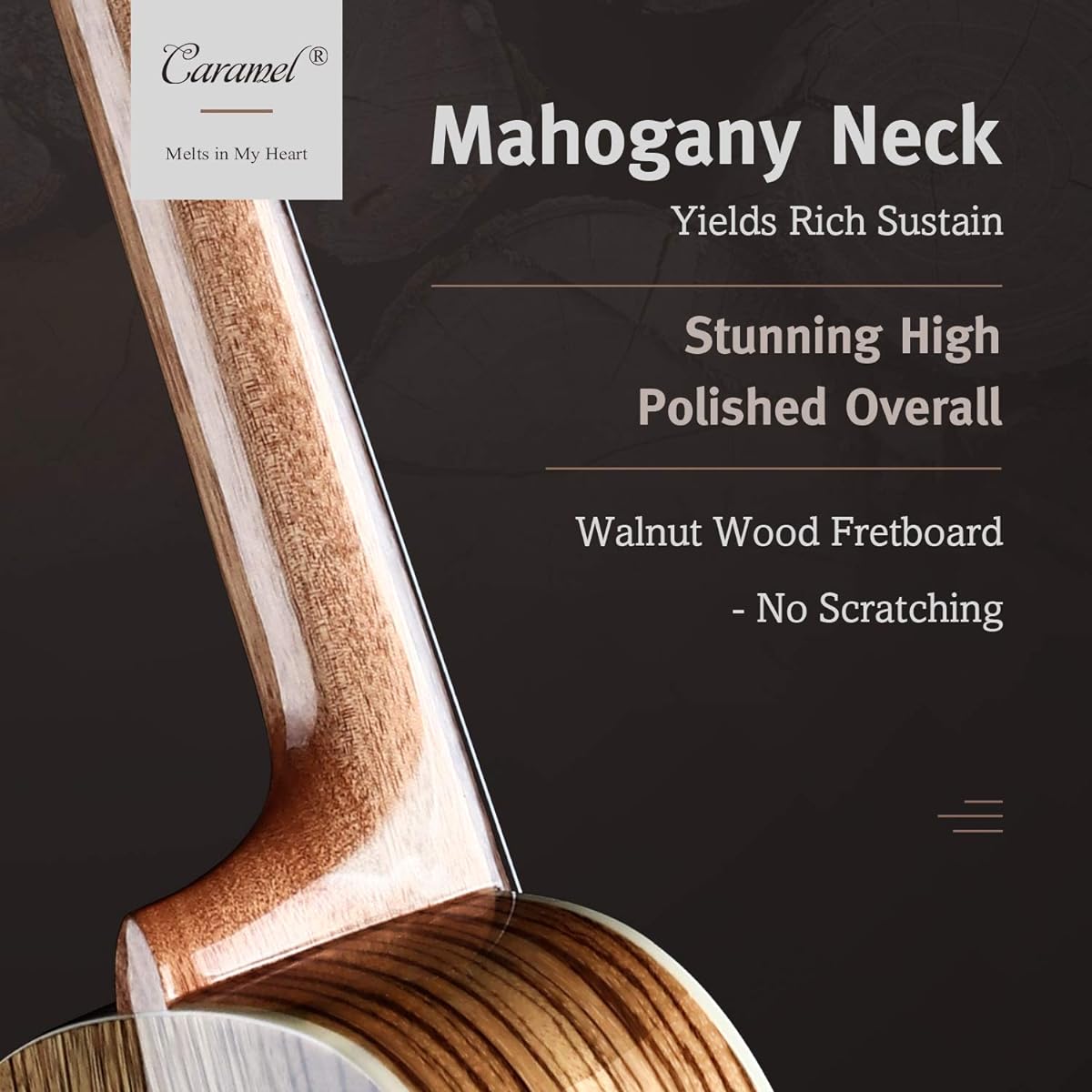 Caramel 23" CC103A Zebra Wood High Gloss Concert Ukulele Beginner Professional Ukulele Ukalary Gig Bag Strap Kit