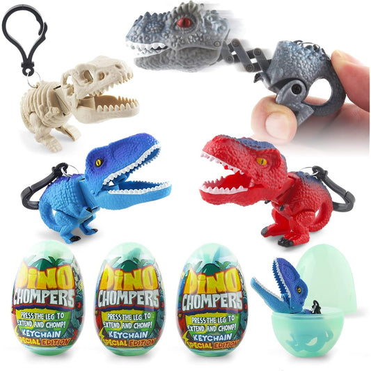 DINOBROS Easter Eggs with Dinosaur Toys Inside, Plastic Surprise Egg Toys Filled with Dino Chomper Keychains Party Favor Deco