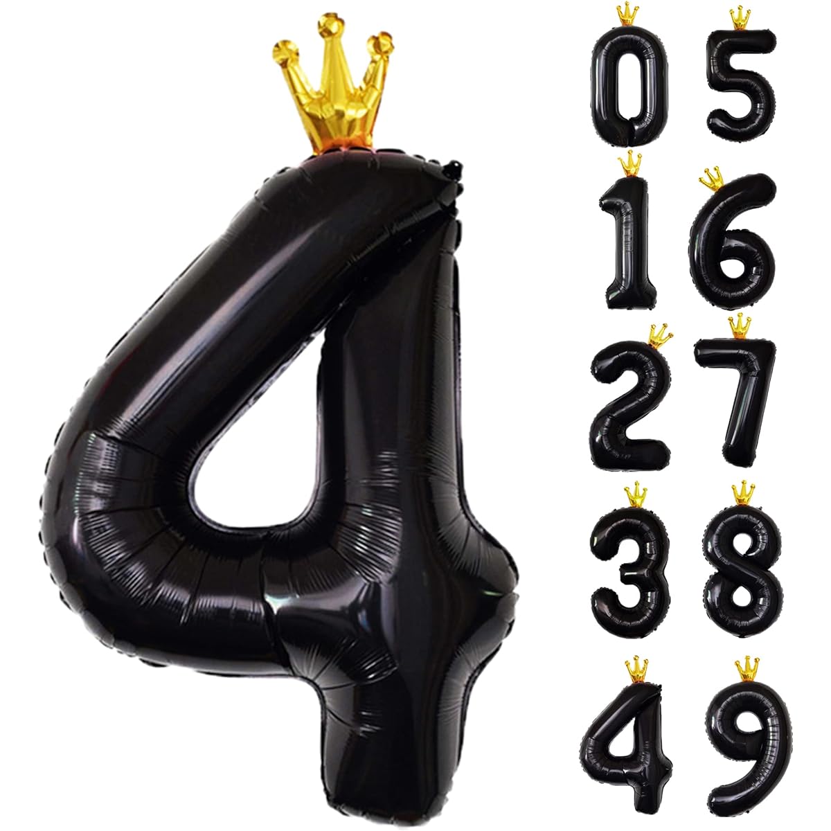 Gifloon Number 4 Balloons with Crown Large Number Balloons 40 Inch 4th Birthday Party Decorations Supplies 4th Birthday Sign Decorations Black