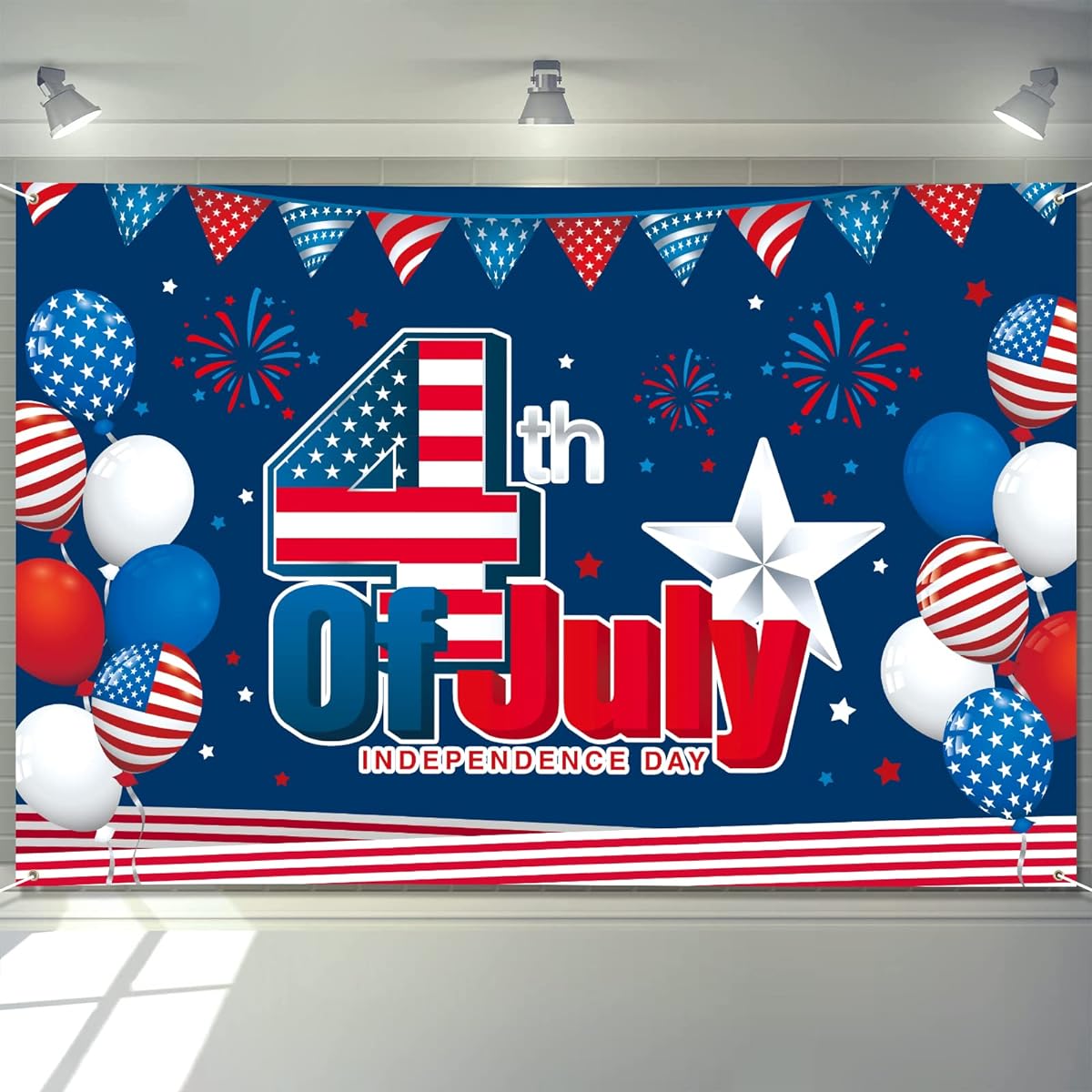 Rosche Large 4th of July Banner Decoration 72" x 48" Backdrop Happy 4th of July Independence Day Fireworks Balloon Party Supplies Photo Backdrop Indoor Outdoor Yard Yard Home Decor